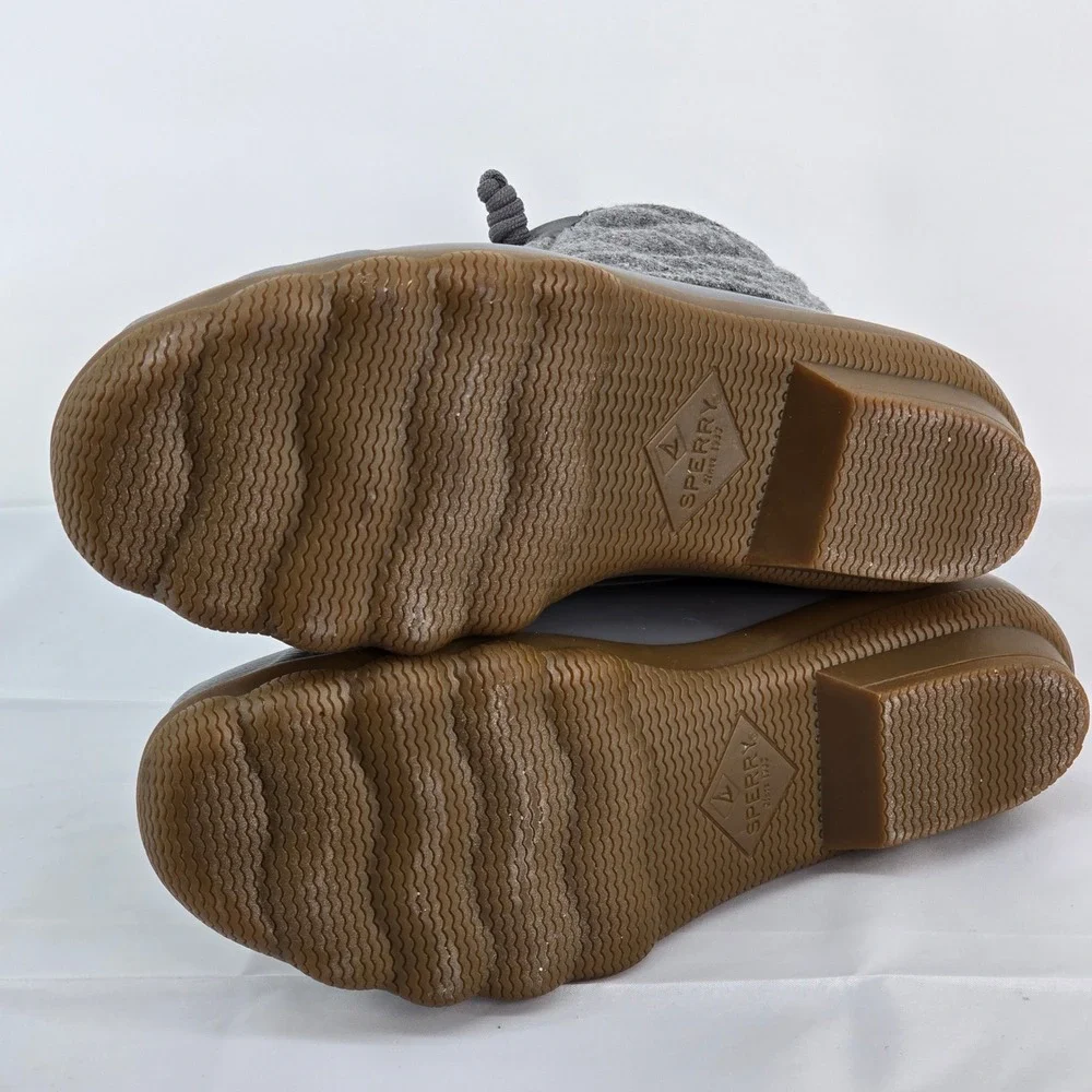 Sperry Quilted Duck Boots‎ Gray Zip Lace Up Waterproof Winter Women 5 NWOB